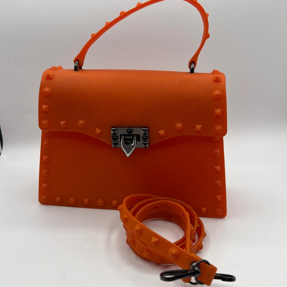 Akira Orange Studded Jelly Handbag Crossbody Satchel Matte Finish - Picture 5 of 9